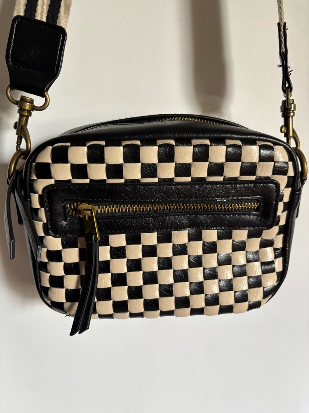Universal Thread Black and Cream Woven Check Crossbody Bag